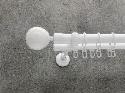 Карниз Quadrum Куля 200 см подвійний білий універсальний 25/19 мм гладка/імпресійна (кільця з гачками)