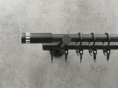 Карниз Quadrum Хантос 200 см подвійний чорний матовий універсальний 19/19 мм гладка/імпресійна (кільця з гачками)