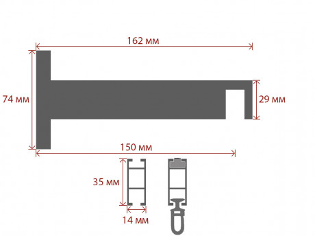 Карниз Quadrum Square line Заглушка 120 см одинарний сталь матова (тримач 15 см)