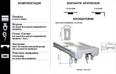 Стельовий карниз Quadrum Lux подвійний посилений для важких штор 100 см