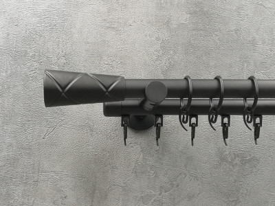 Карниз Quadrum Конус 160 см подвійний чорний матовий універсальний 19/19 мм гладка/імпресійна (кільця з гачками)