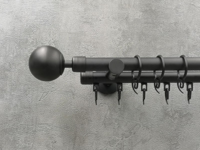 Карниз Quadrum Куля 160 см подвійний чорний матовий універсальний 19/19 мм гладка/імпресійна (кільця з гачками)