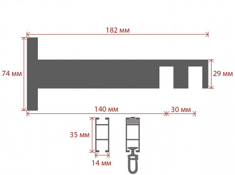 Карниз Quadrum Square line Заглушка 180 см подвійний сталь матова (тримач 14-17 см)