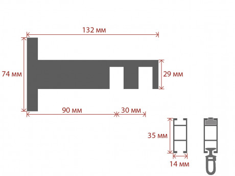 Карниз Quadrum Square line Заглушка 140 см подвійний чорний глянець (тримач 9-12 см)